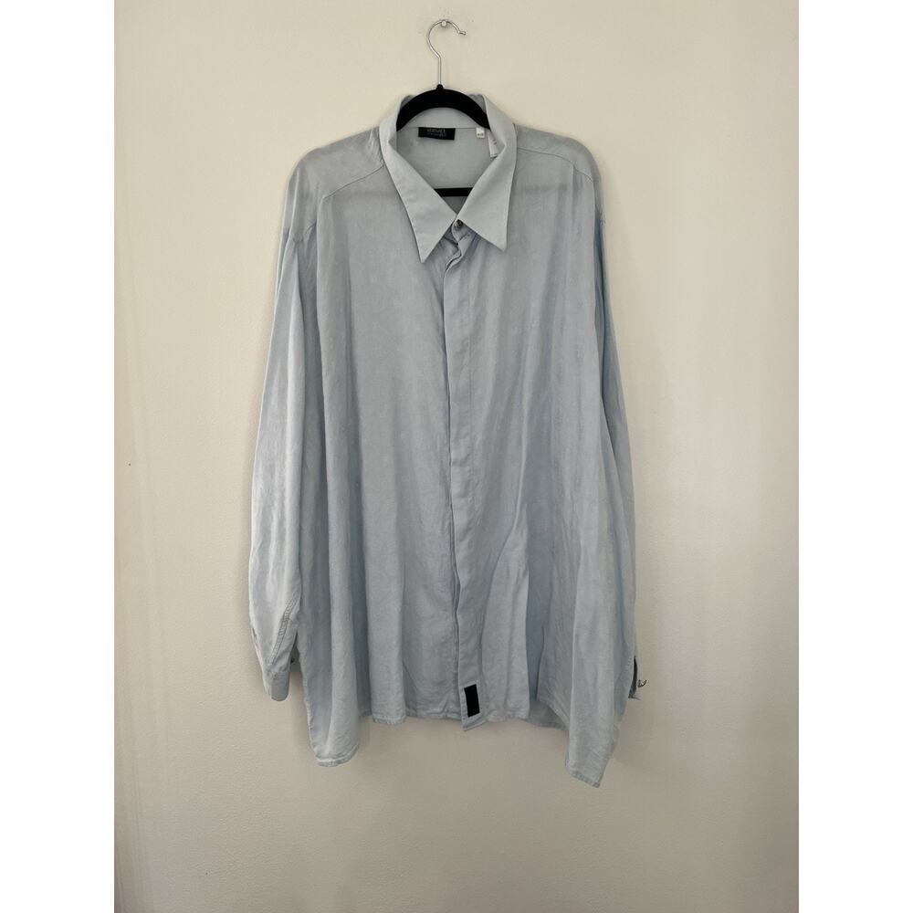 Versace V2 Classic Men’s Jacquard Button Down Collared Shirt Blue 4x Vintage